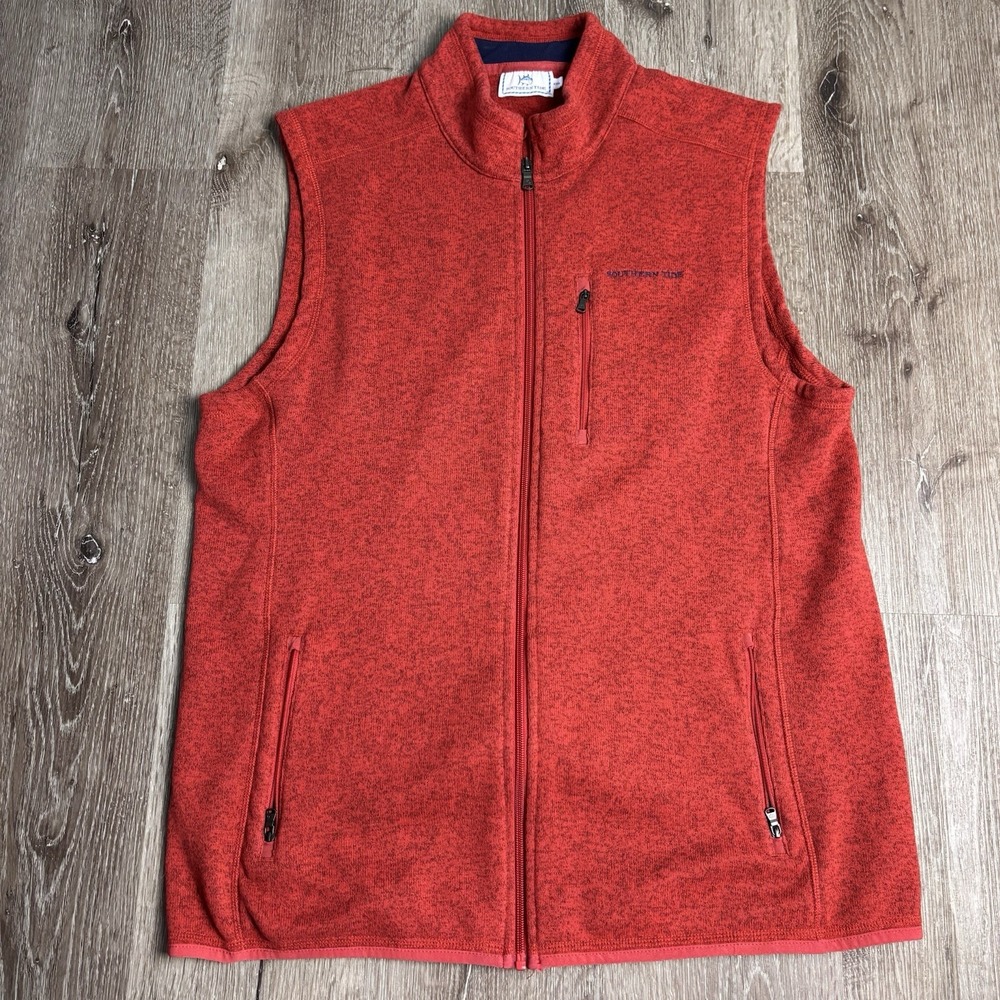 Southern Tide Men's XXL  Full Zip Sweater Vest Heather Cranberry Sleeveless